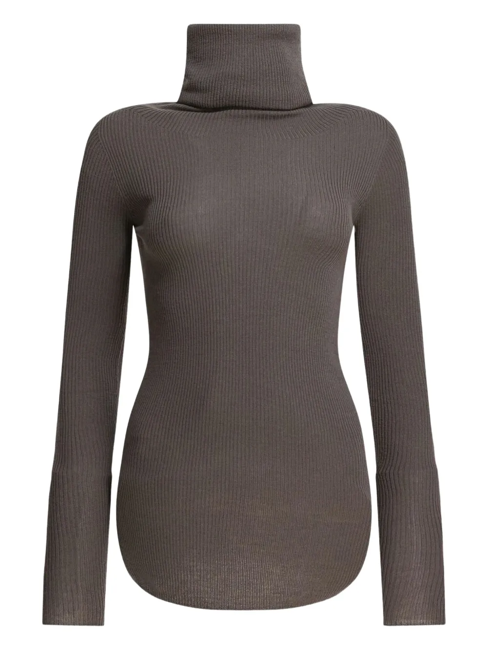 Rick Owens Ribbed-knit Turtleneck Sweater In Brown
