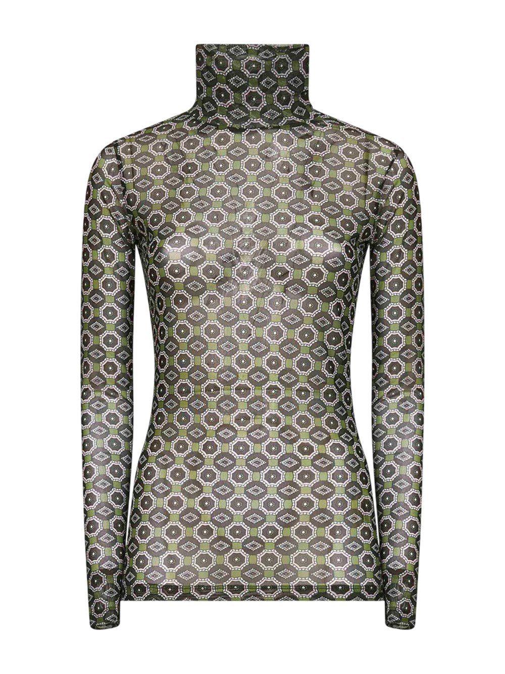 Dries Van Noten High Neck Mesh Top With Mini Tie Print In Green