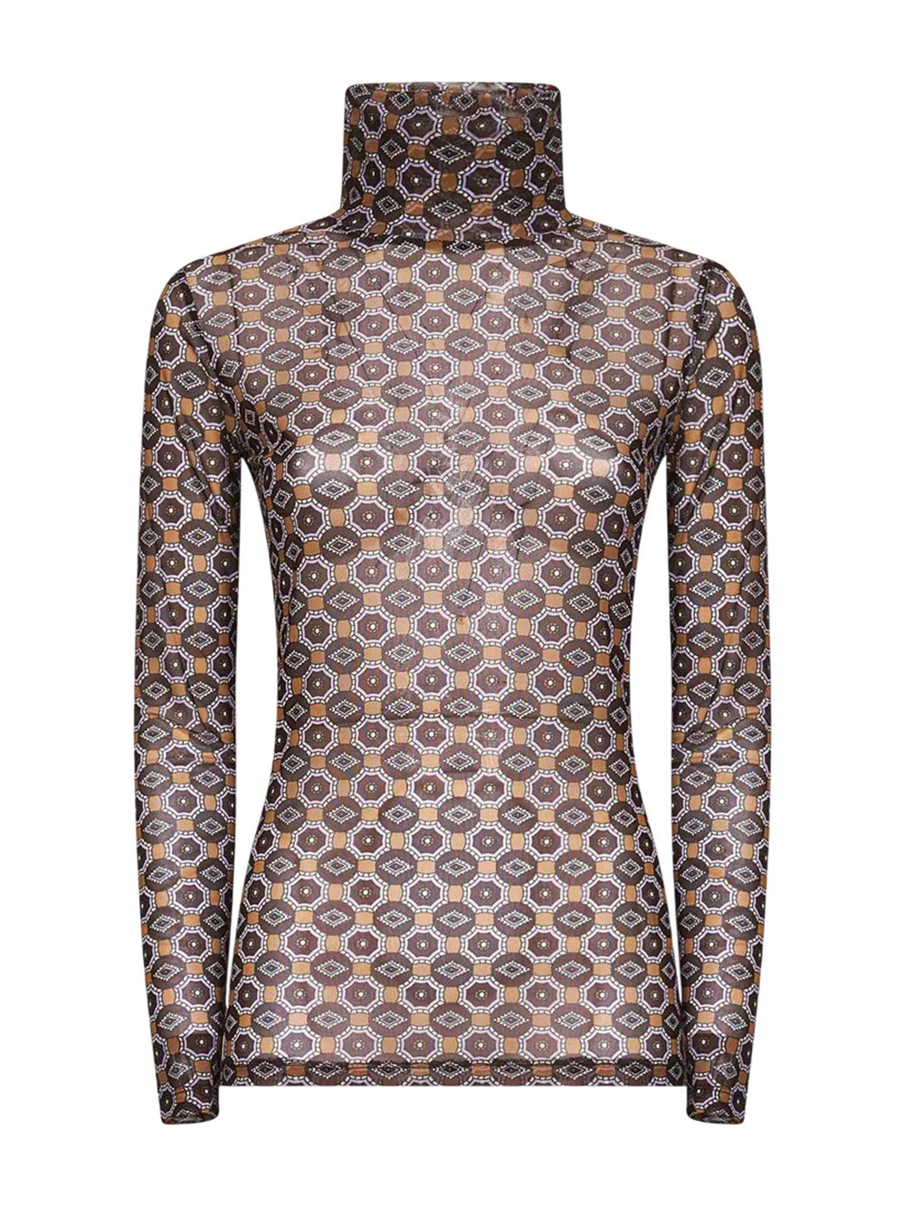 Dries Van Noten Women Mesh Top With Brown Mini Tie Print In Brown