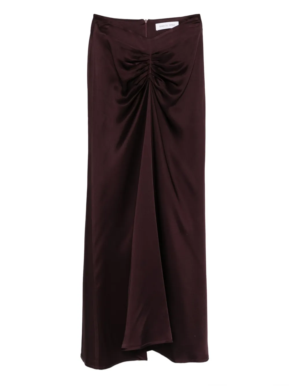Raquel Diniz High Waist Midi Satin Skirt With Ruched Detail In Multi
