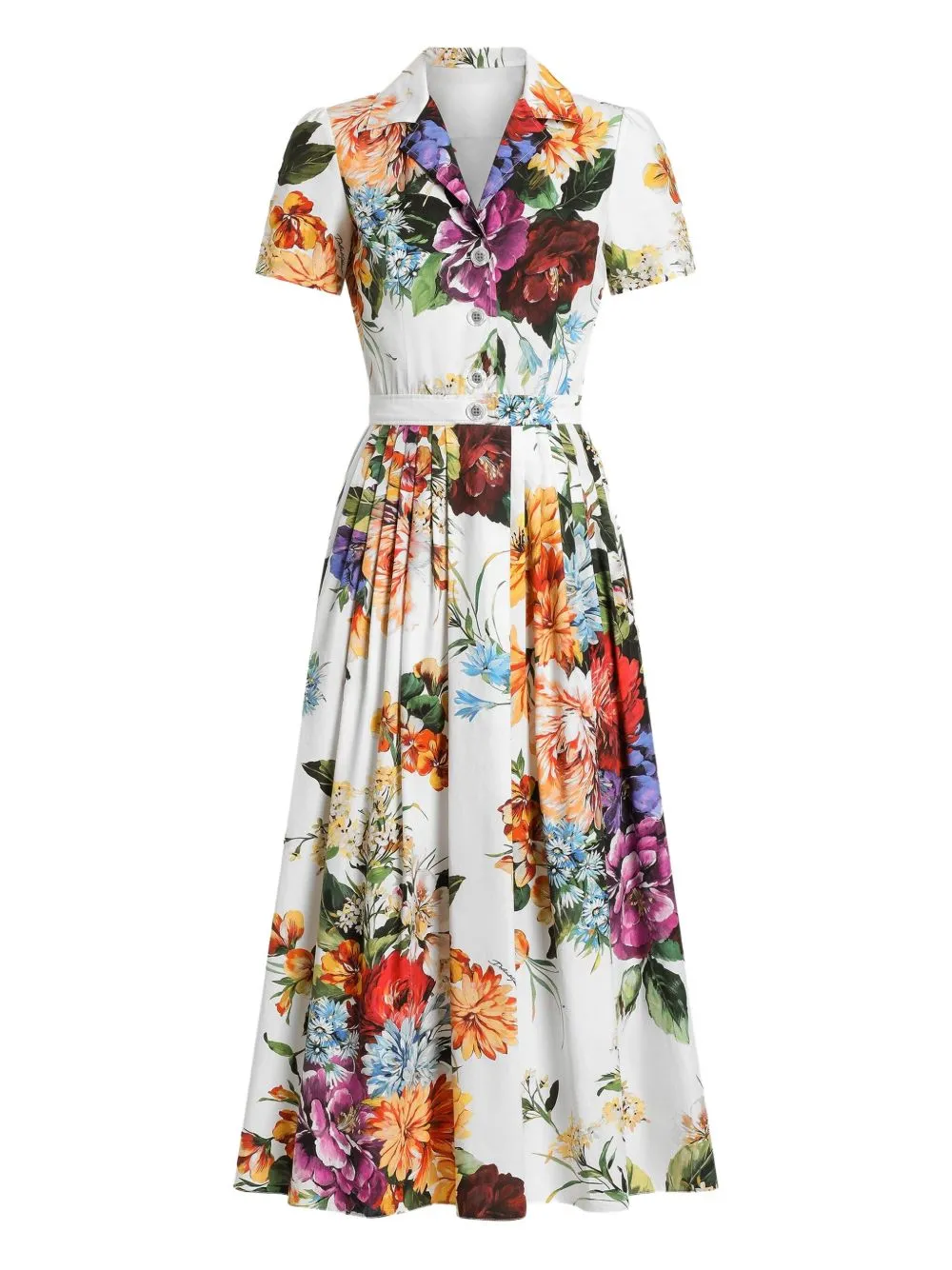 Dolce & Gabbana Women Poplin Midi Dress With Floral Bouquet Print In Multi