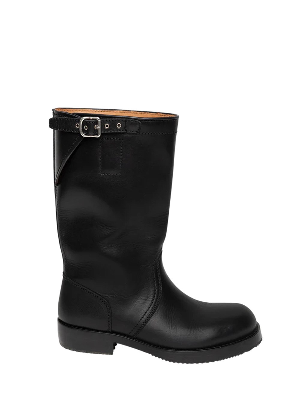 Dries Van Noten Mid-calf Leather Biker Boots Buckle In Black