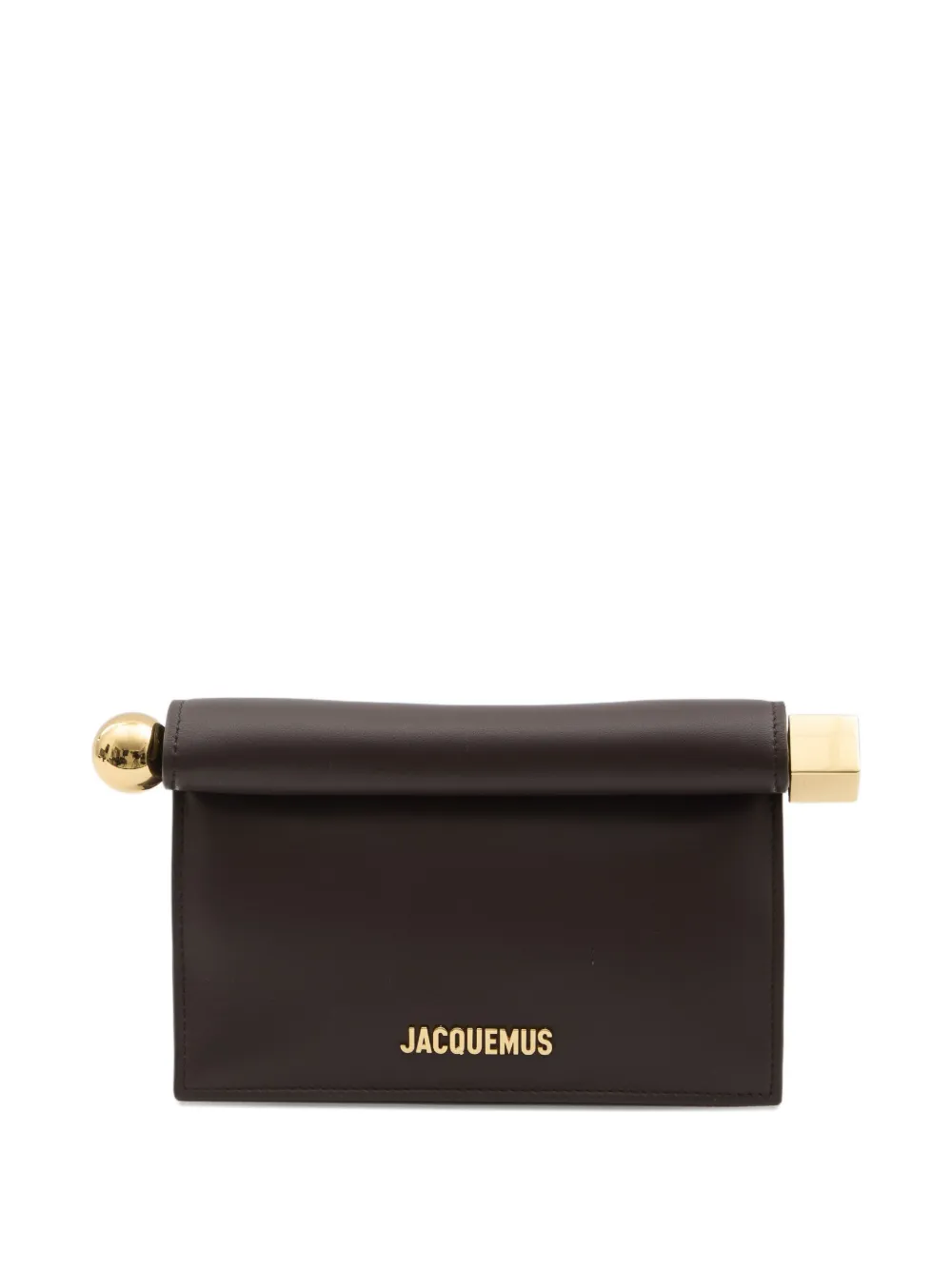 Jacquemus Rectangular Leather Clutch And Chain Strap In Black