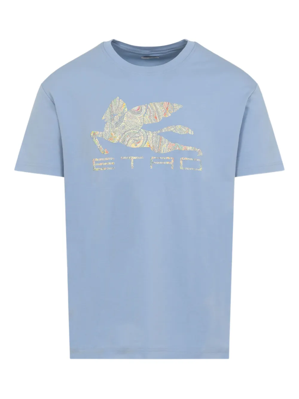 Etro Cotton T-shirt With Logo Print In Blue