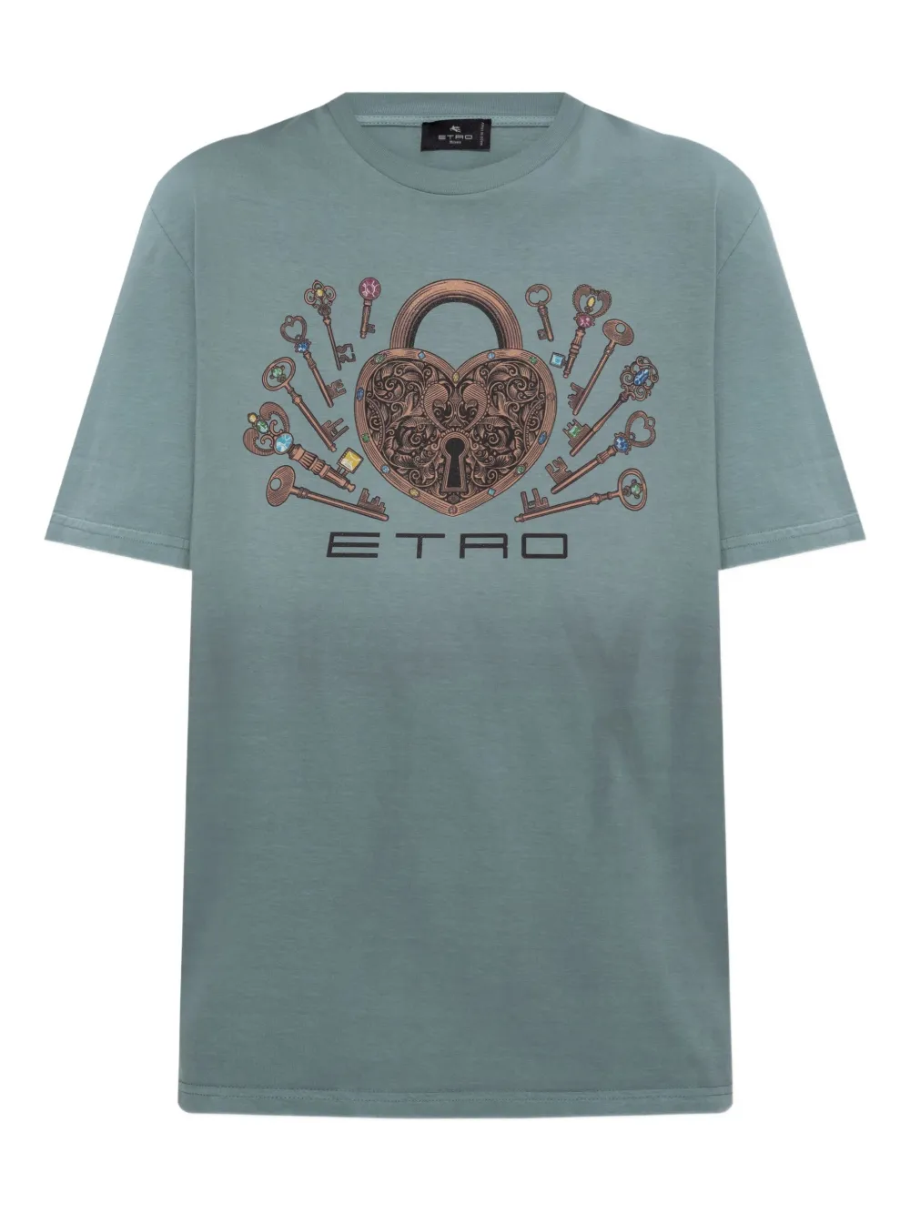 Etro Heart Graphic Crew Neck Short Sleeve Top In Blue