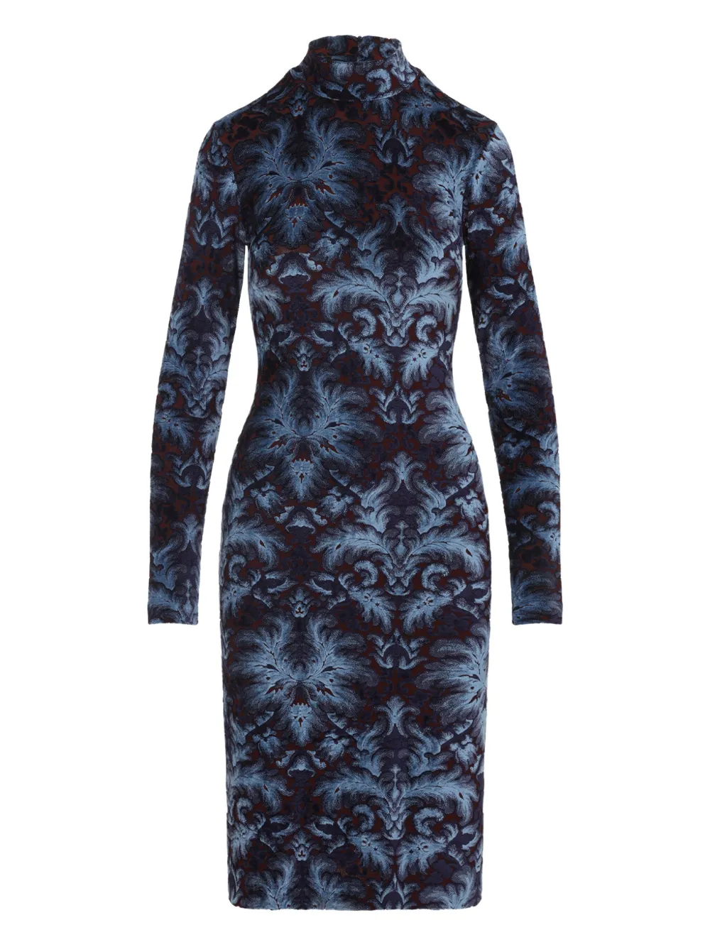Etro All-over Pattern High-neck Midi Dress In Blue