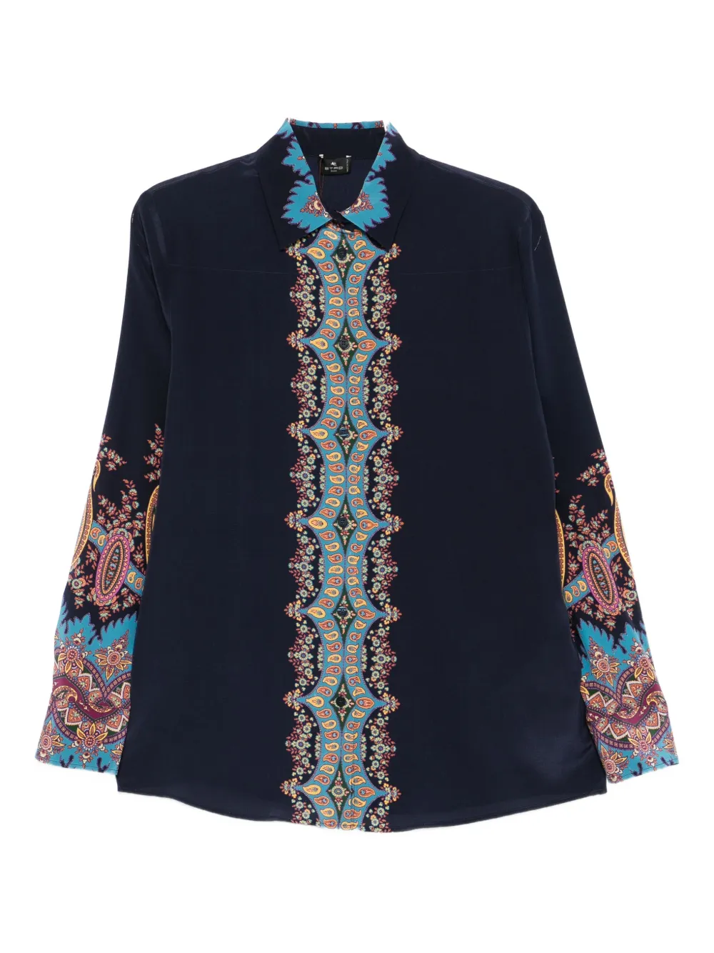 Etro Silk Shirt With Paisley Print And Collar In Blue