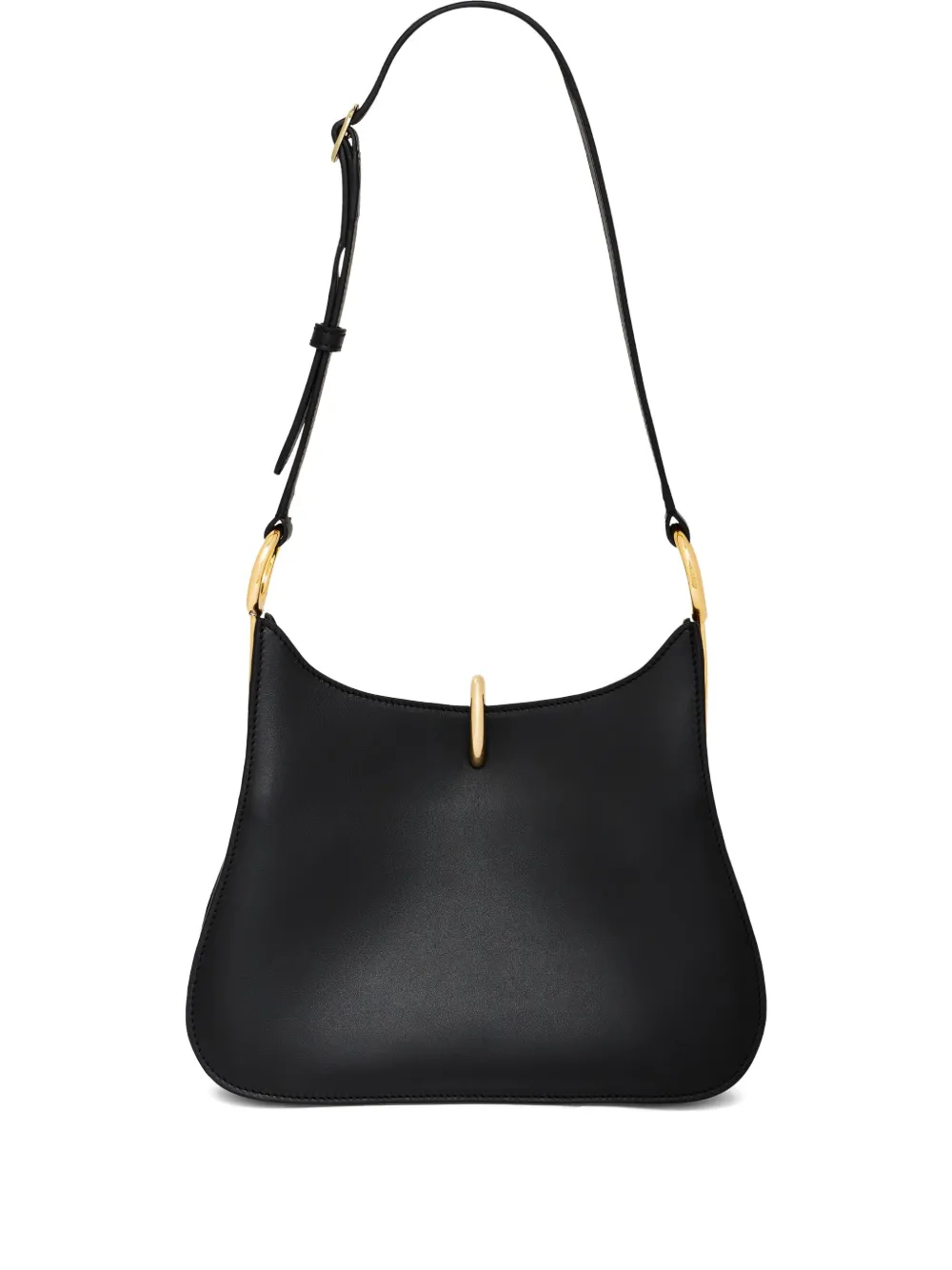 Rabanne Curved Leather Shoulder Bag With Brass Hardware In Black