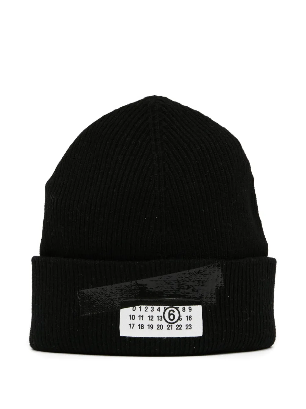 Mm6 Maison Margiela Mm6 By Maison Margiela Ribbed Black Knitted Beanie With Contrasting Logo Patch In Black