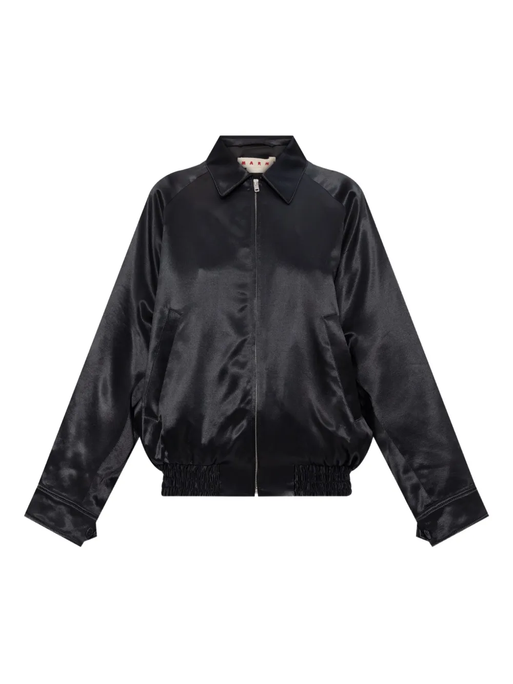 Marni Satin Bomber Jacket Embroidered Back In Black