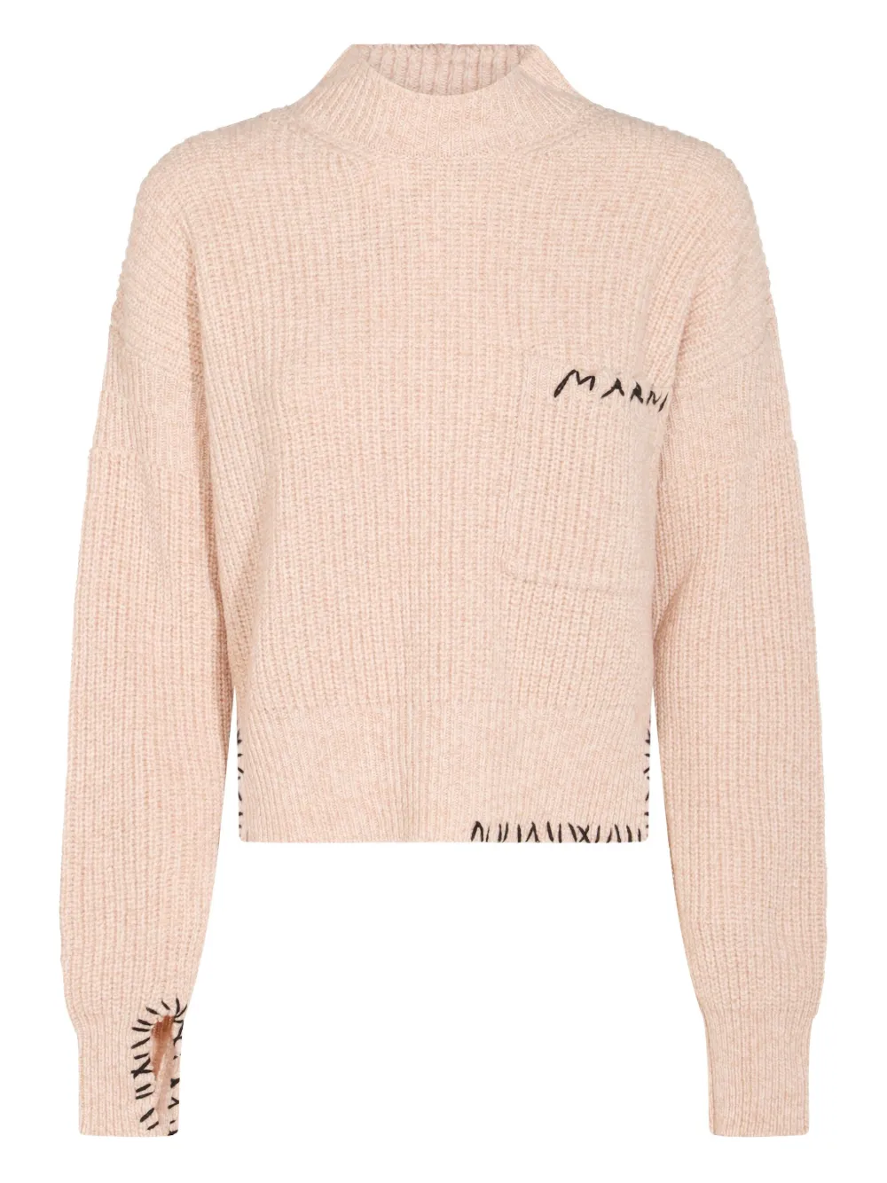 Marni Asymmetrical Turtleneck Sweater With Ribbed Texture In Nude