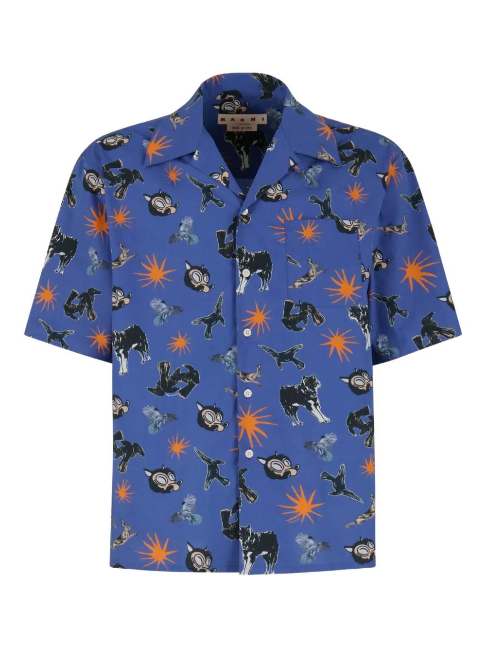Marni Short Sleeve Shirt Graphic Print In Blue