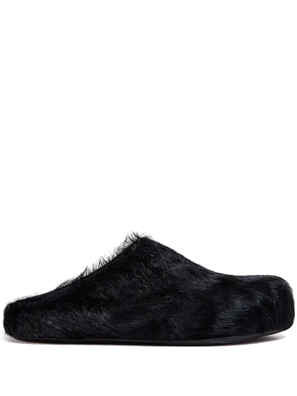 Marni Black Long-haired Calfskin Footbed Sabot In Black