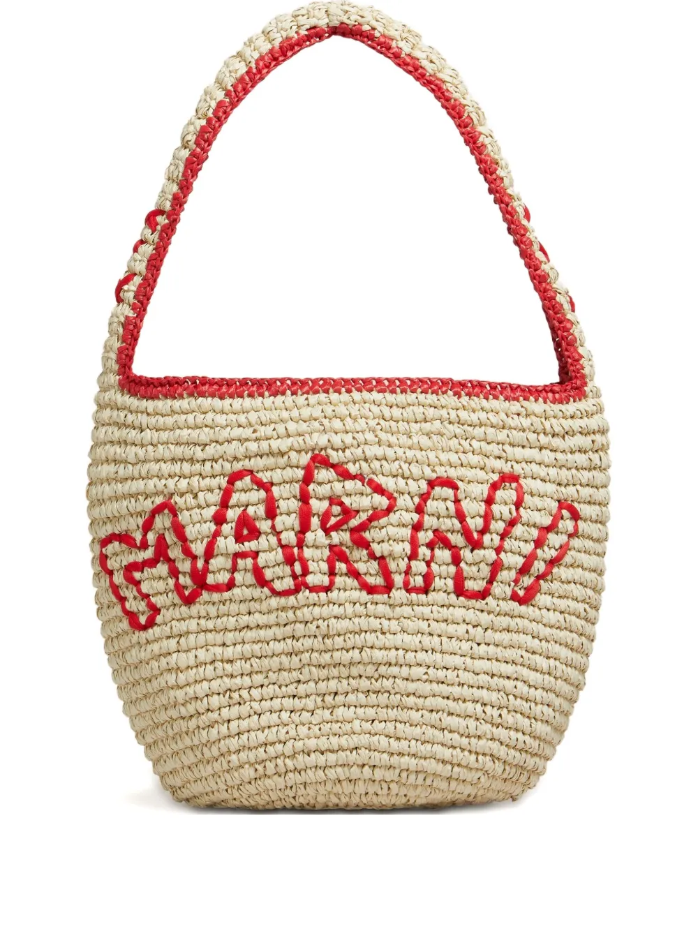 Marni Borsa A Spalla Hobo Nassa In Rafia Naturale E Rossa In Nude