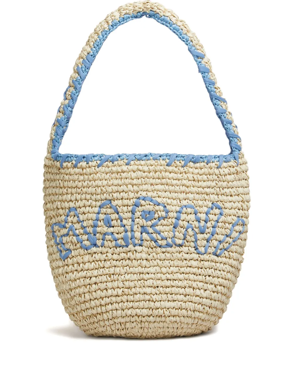 Marni Nassa Hobo Shoulder Bag In Natural And Blue Raffia In Nude