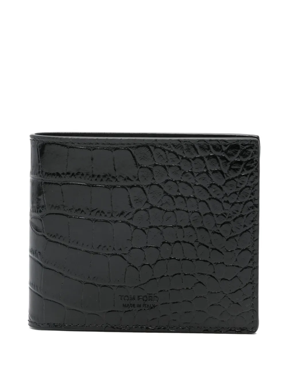 Tom Ford Crocodile Print Leather Bi-fold Wallet In Black