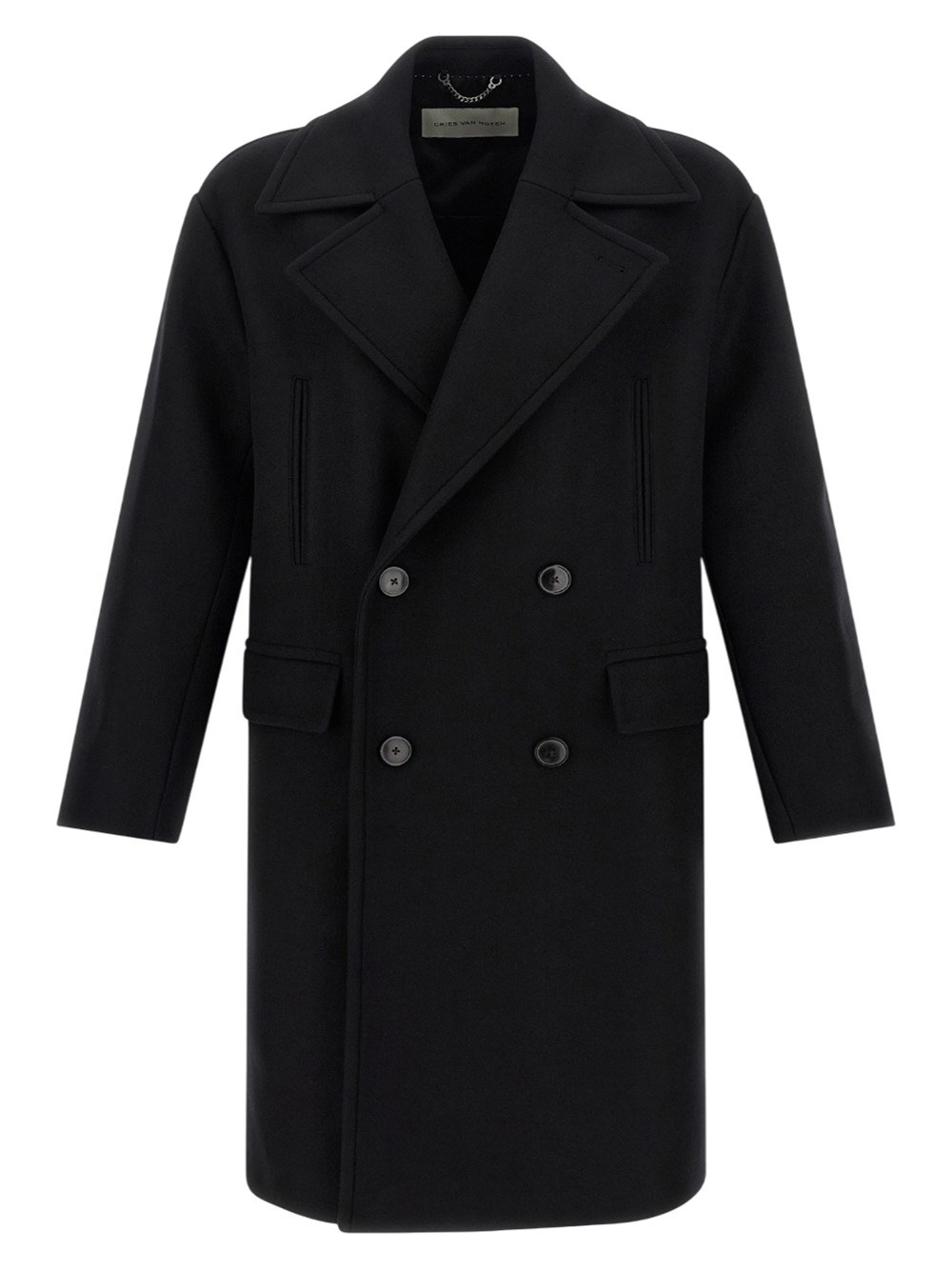 Dries Van Noten Racos 2216 M.w. Wool Double Breasted Coat In Black