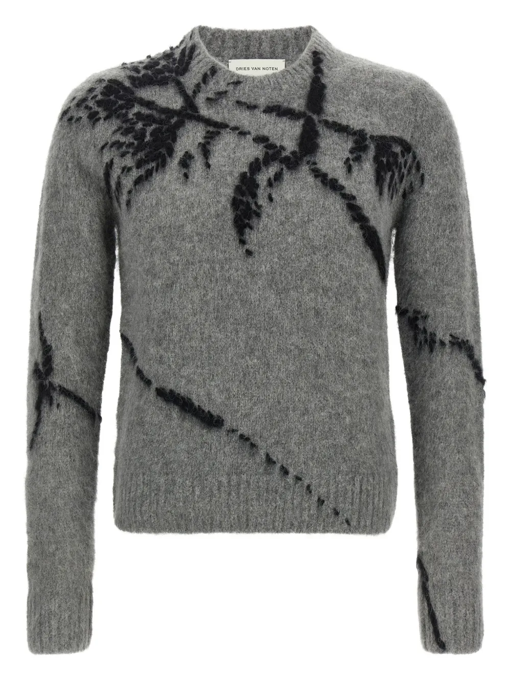 Dries Van Noten Mouche Embroidered Cropped Wool Sweater Clothing In Gray