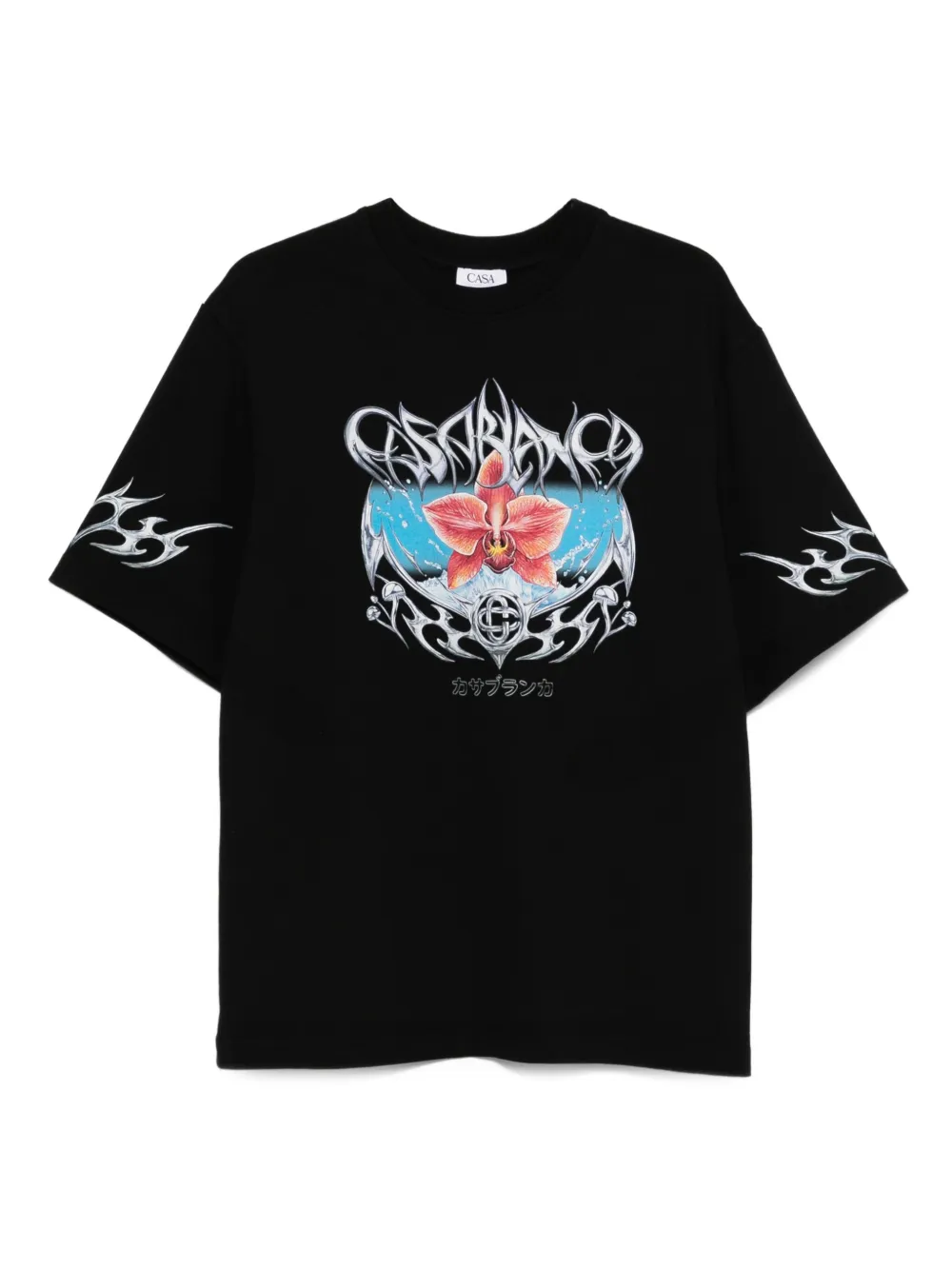 Casablanca Blades Printed Organic Cotton-jersey T-shirt In Black