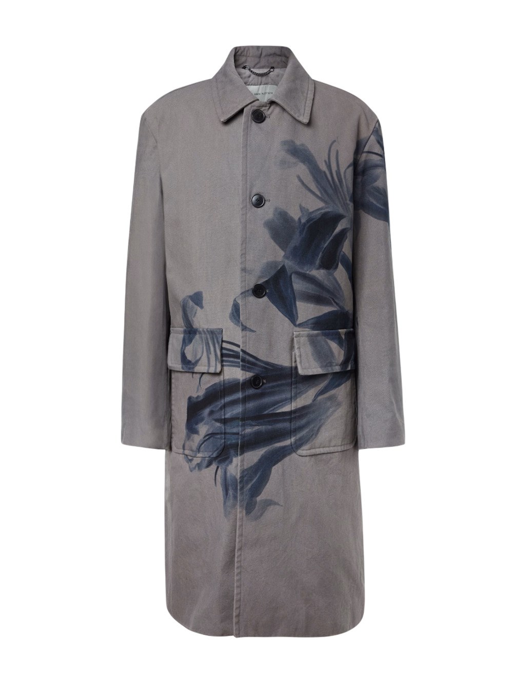 Dries Van Noten Randale Floral Cotton Trench Coat In Gray