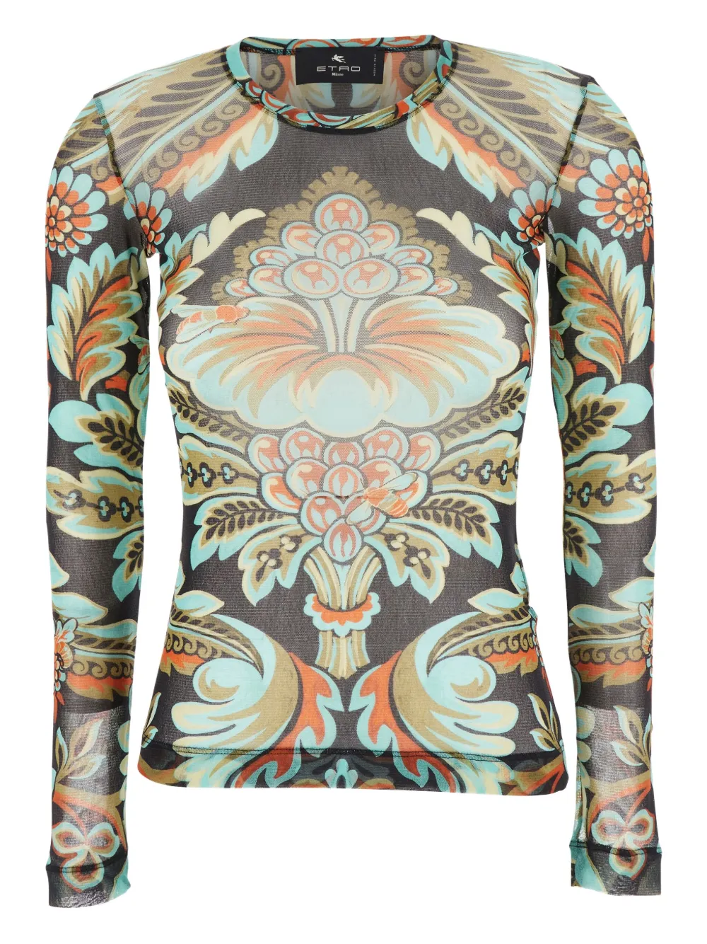 Etro Women Multicolor V-neck Top With All-over Floral Print In Viscose Blend Woman In Multi
