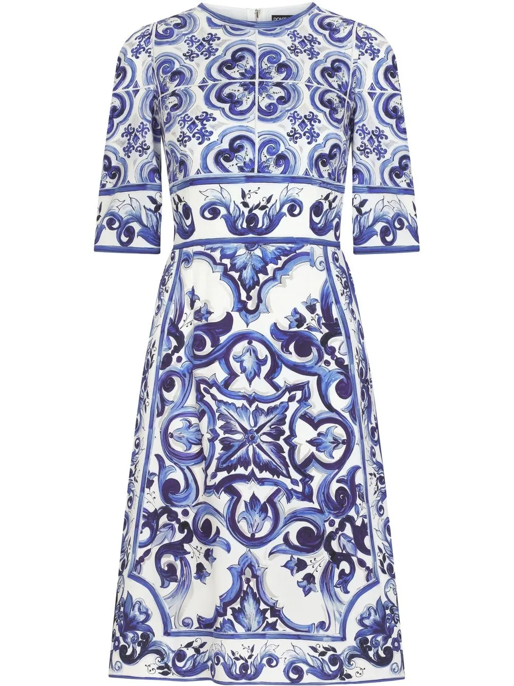 Dolce & Gabbana Printed Midi Dress Majolica Design In Blue