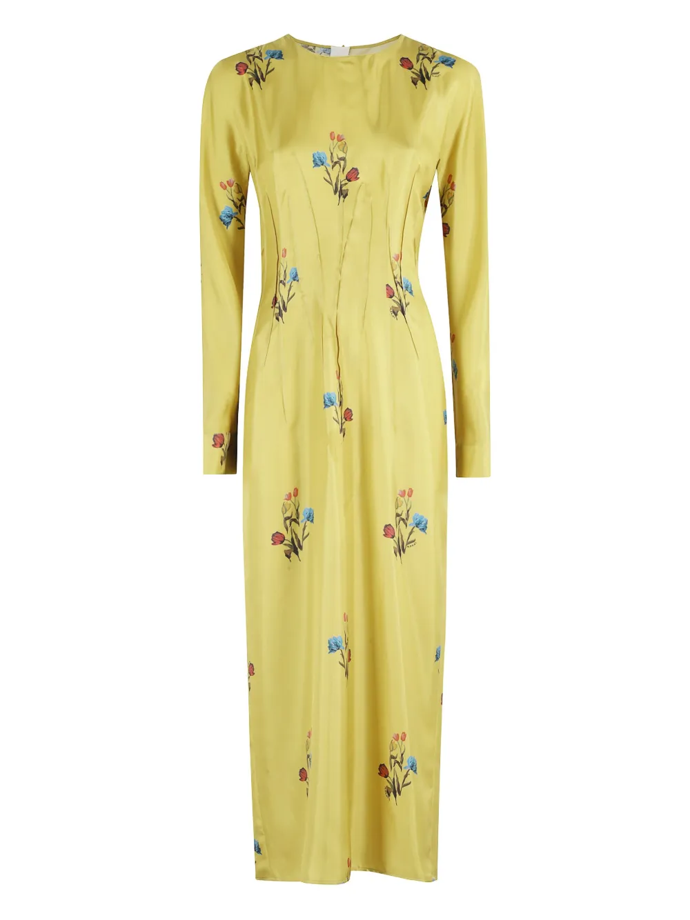 Marni Silk Dress With Long Sleeves And Embroidery In Yellow