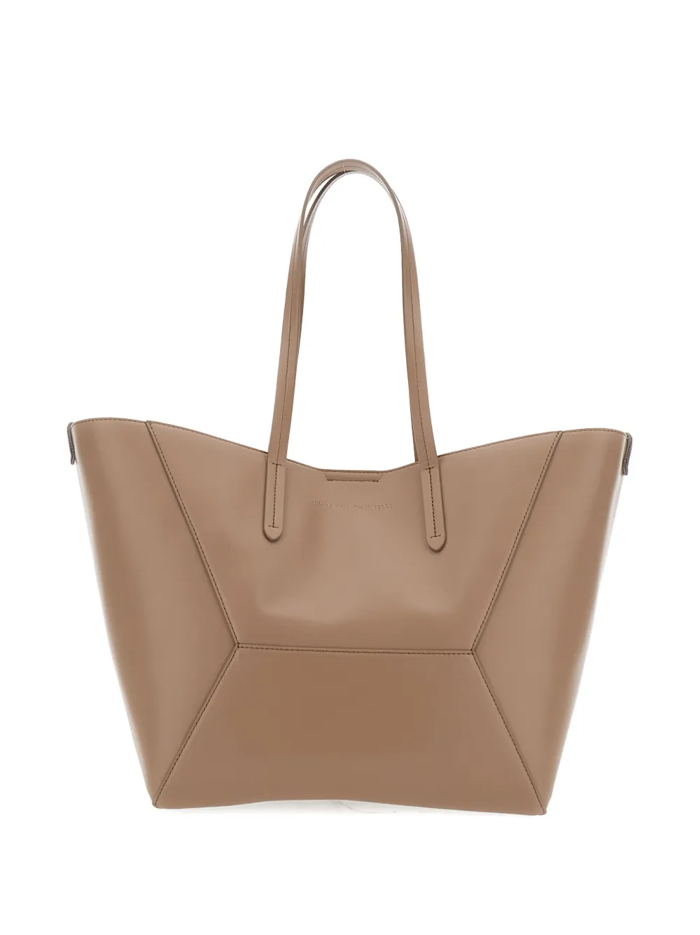 Brunello Cucinelli Geometric Panel Shoulder Bag With Top Handles In Brown