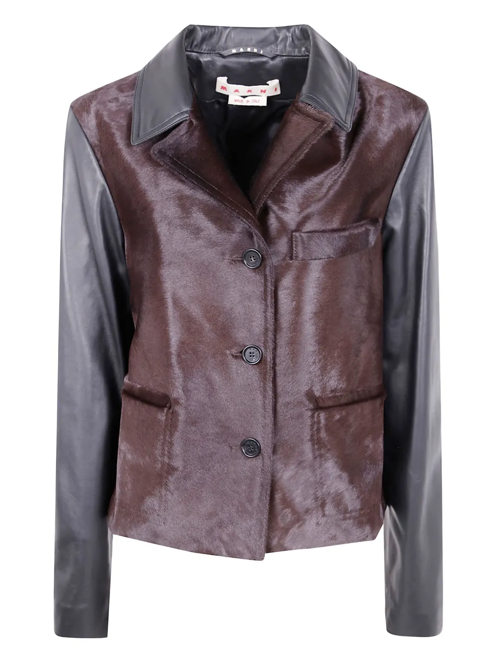 Marni Calfskin Long Sleeve Jacket Pockets In Brown