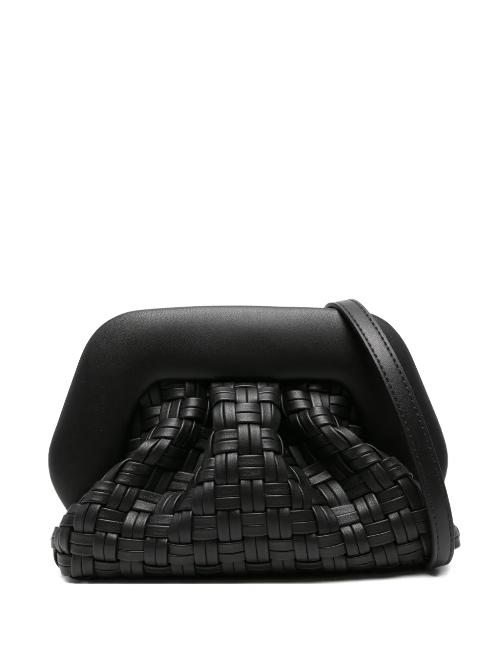Themoire' Braided Leather Clutch In Black
