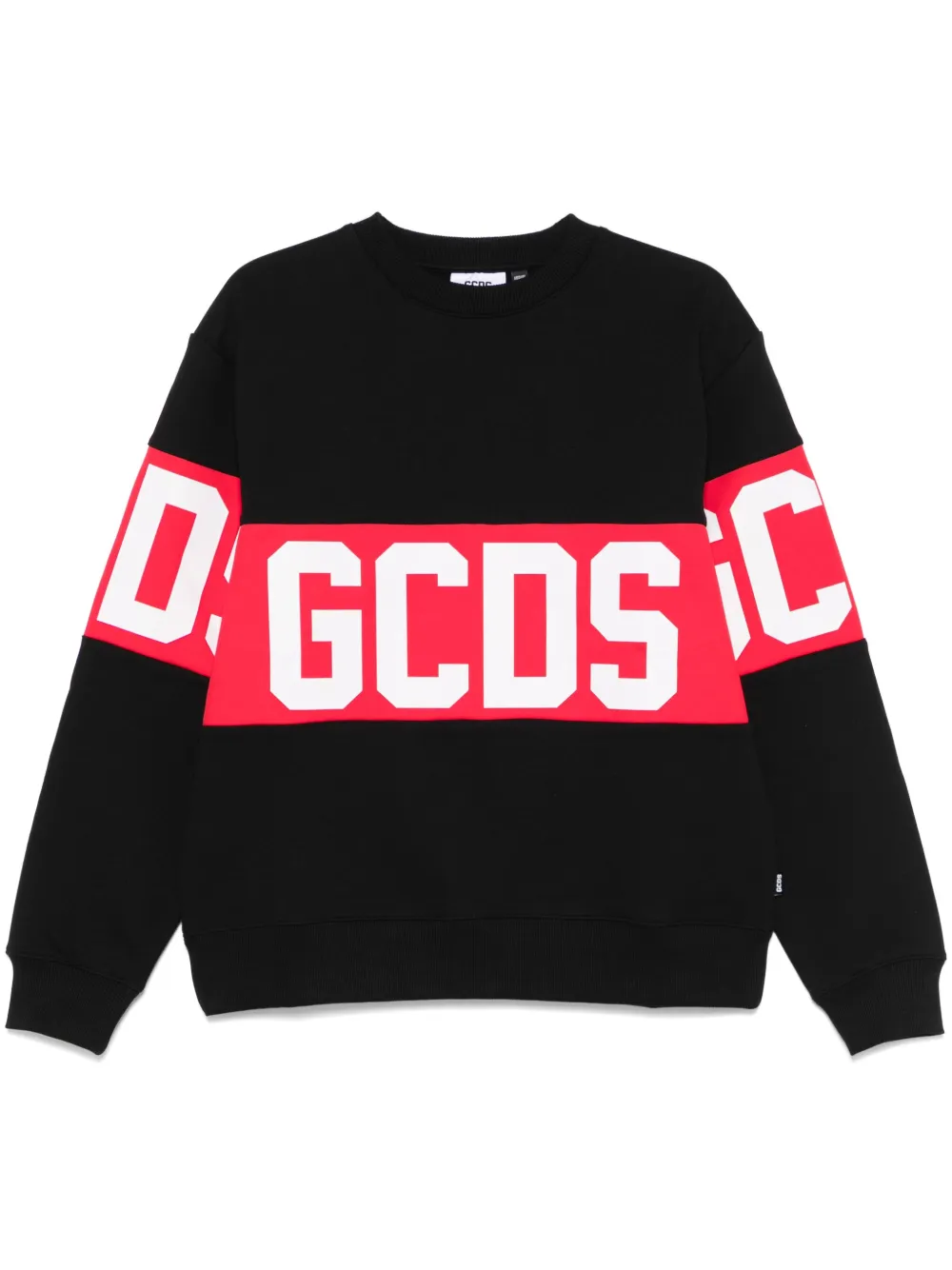 Gcds Black Sweater With Bold Red Band And Block Letters In Black