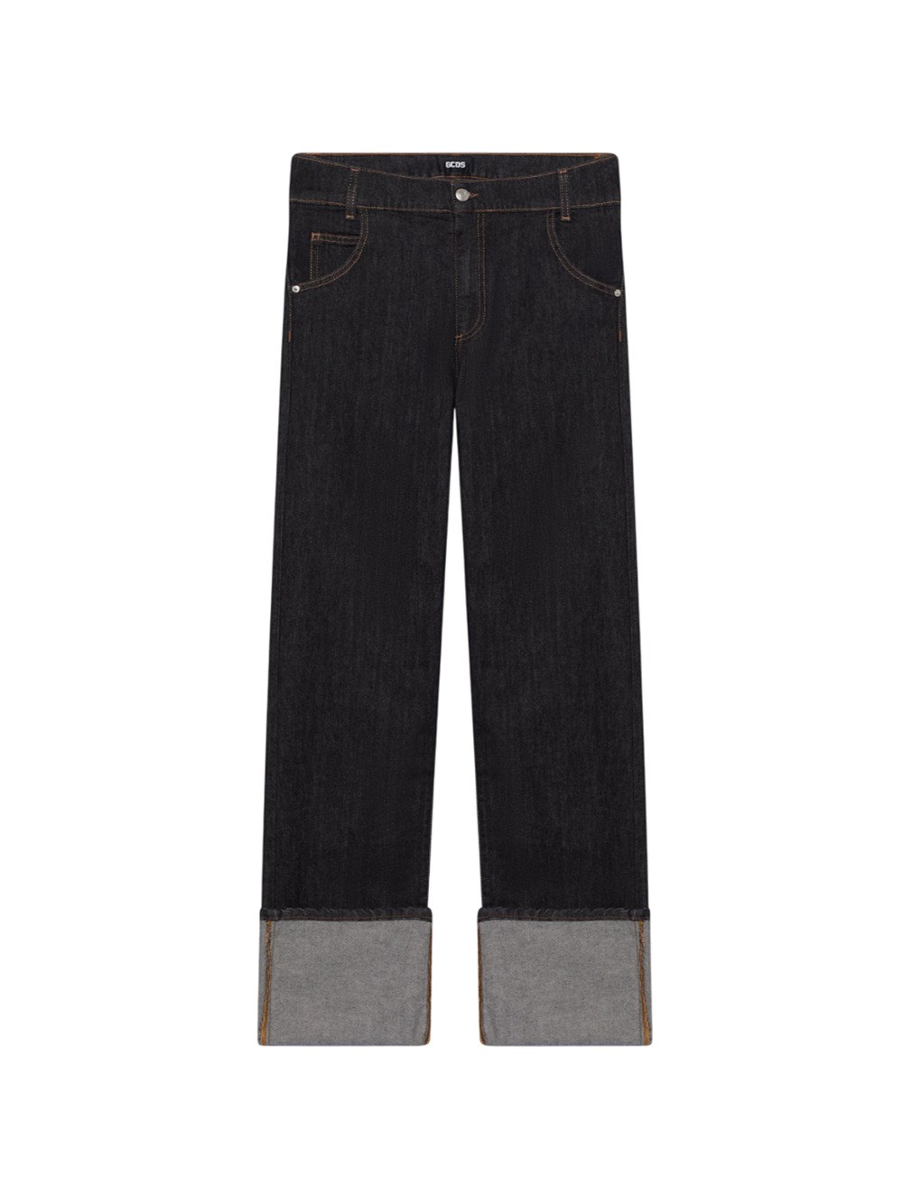 Gcds Regular Fit Denim Trousers With Turn-up Cuffs In Black