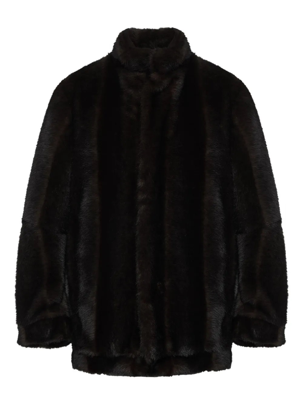 Mm6 Maison Margiela Luxurious Faux Fur High Collar Jacket In Black