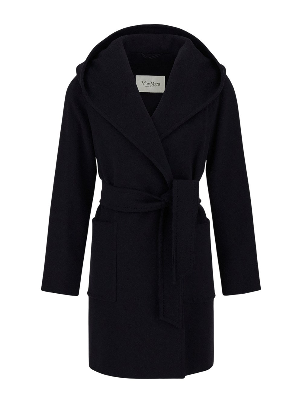 Max Mara Rialto Hooded Belted Coat In Black