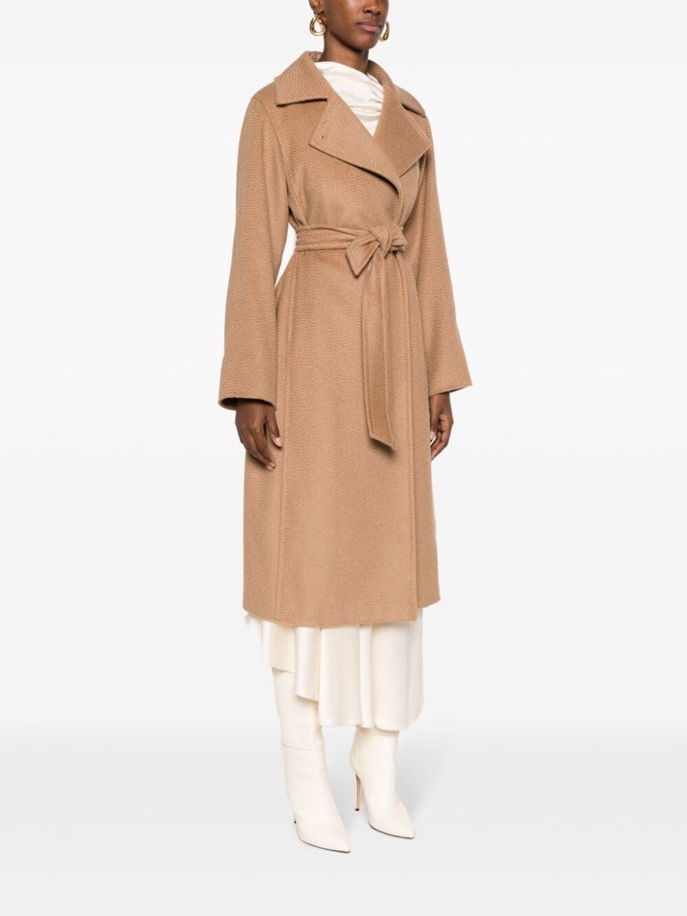 Max Mara Belted Notched-lapel Coat In Brown