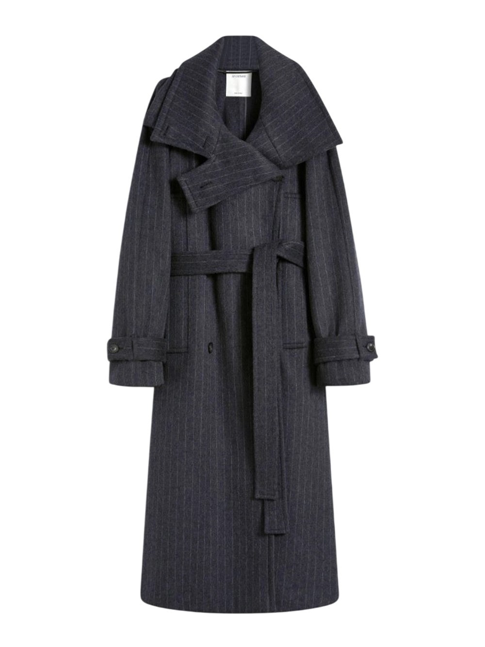 Sportmax Tailored Wool Coat Cinched Belt In Blue