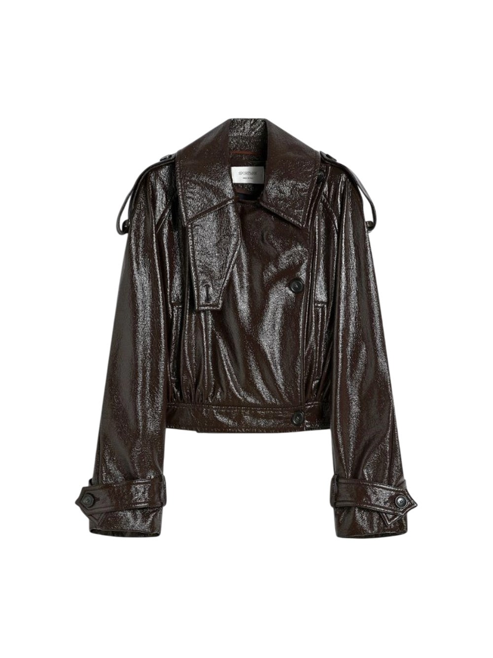 Sportmax Short Trench Coat With Patent Effect And Bomber Inspired Details In Brown