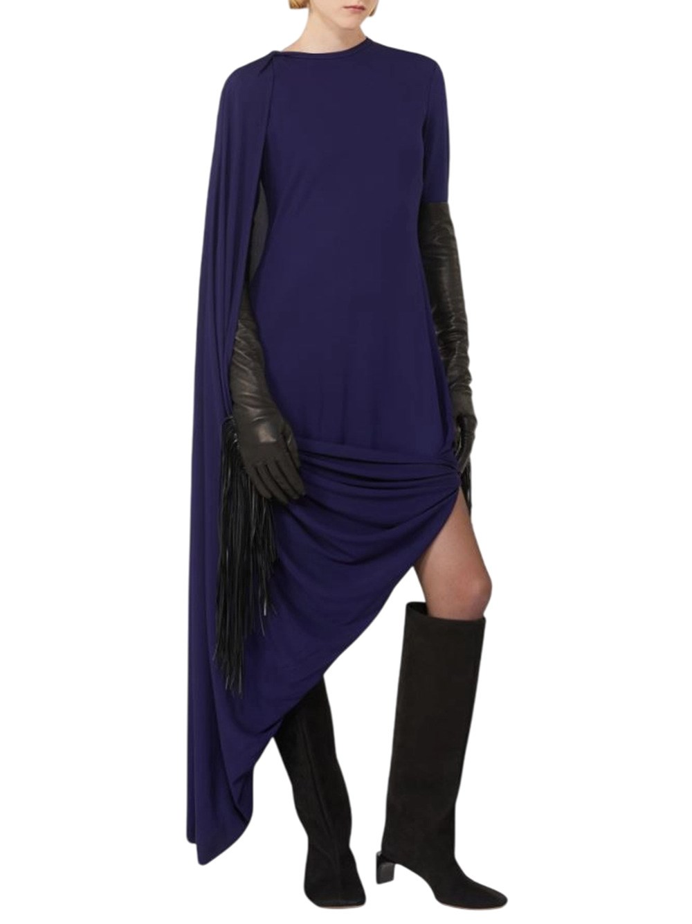 Sportmax Asymmetrical Draped Long Sleeve Dress In Blue
