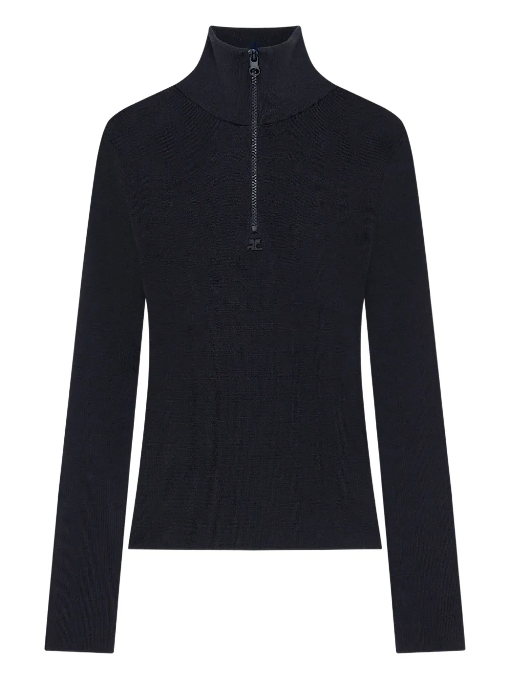 Courrèges Merino Wool Zip Mock Neck Sweater In Black