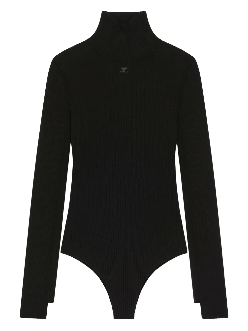 Courrèges Fitted Long Sleeve Ribbed Bodysuit In Black