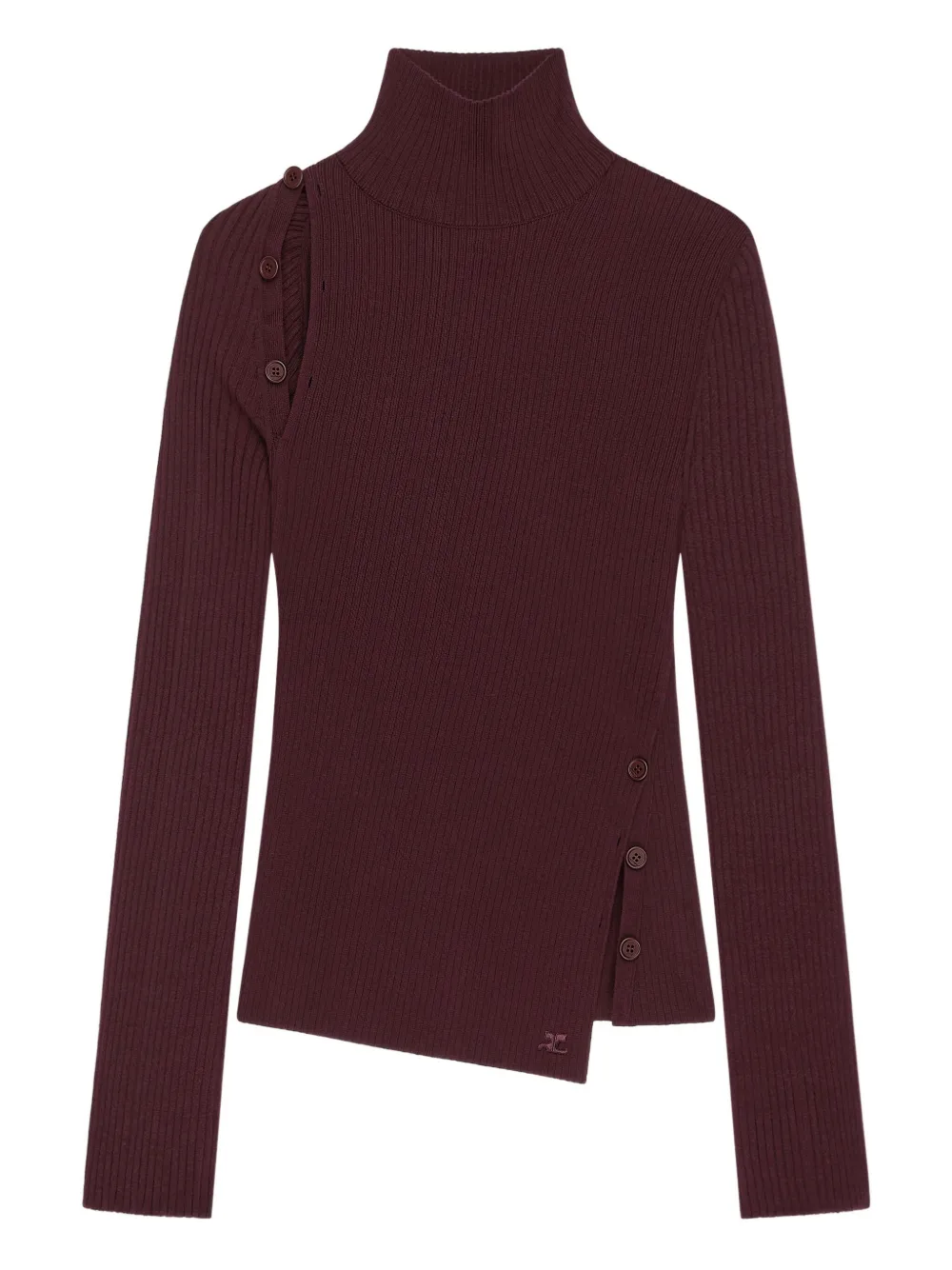 Courrèges Oblique Butonned Mockneck Sweater Clothing In Burgundy