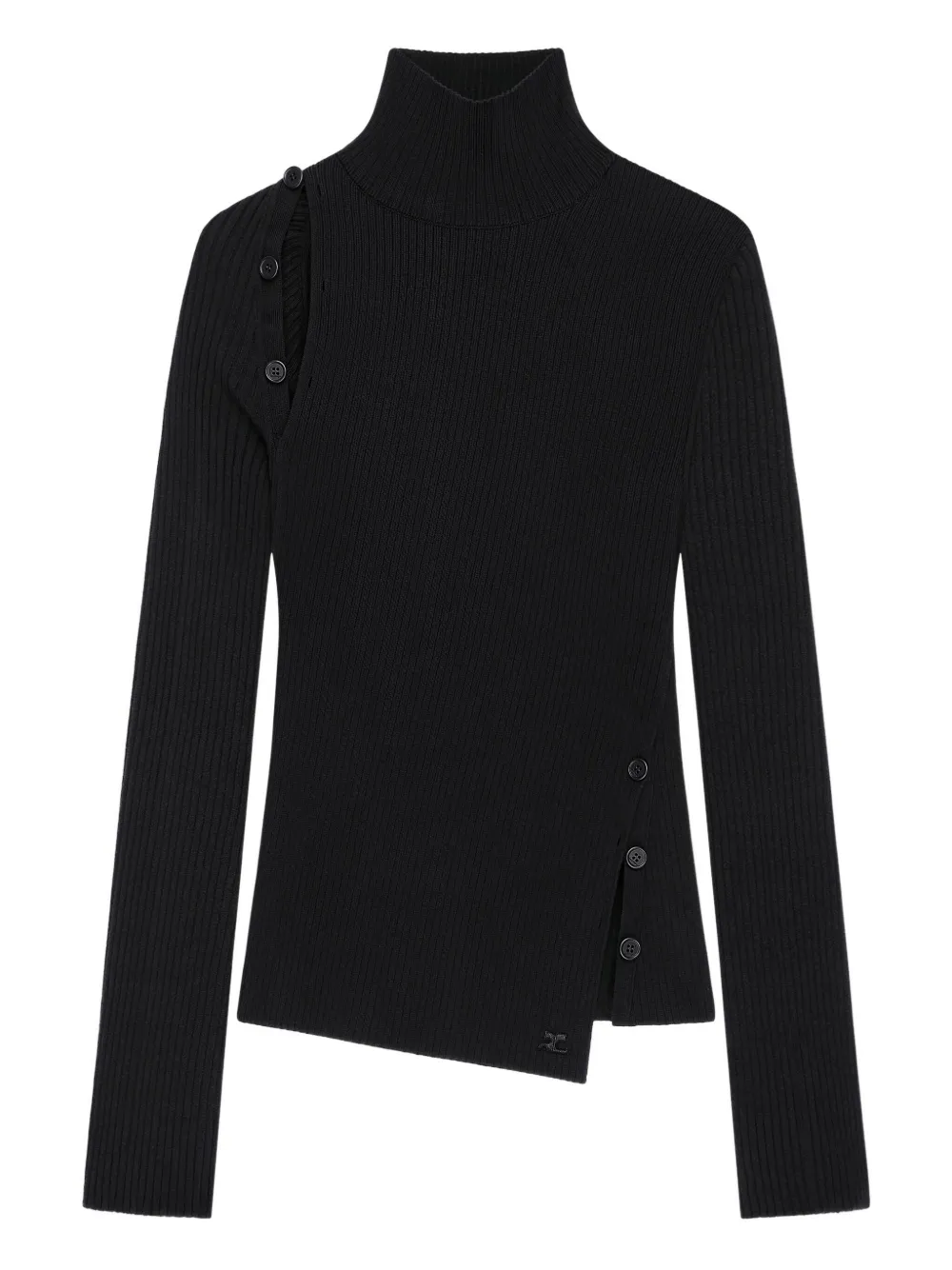 Courrèges Asymmetrical Knit Sweater Cut-out Shoulders In Black