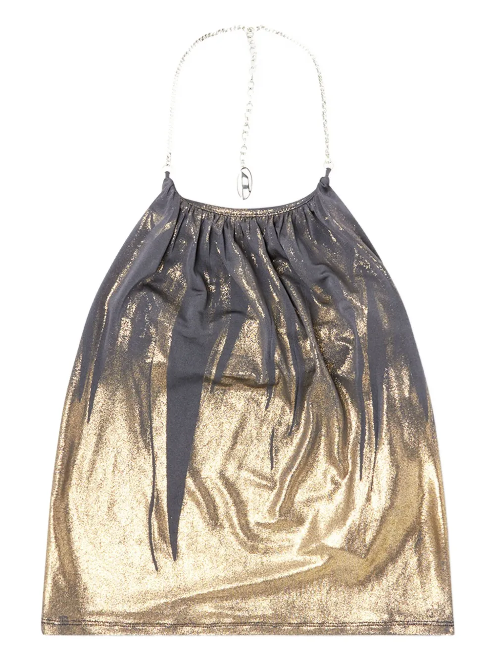 Diesel Chain Strap Crop Top With Gathered Neckline In Gold