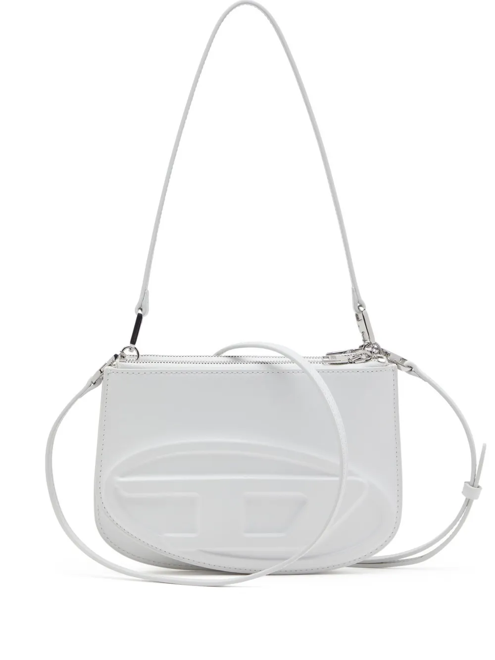 Diesel Rectangular White Handbag With Embossed Logo And Dual Compartments In White