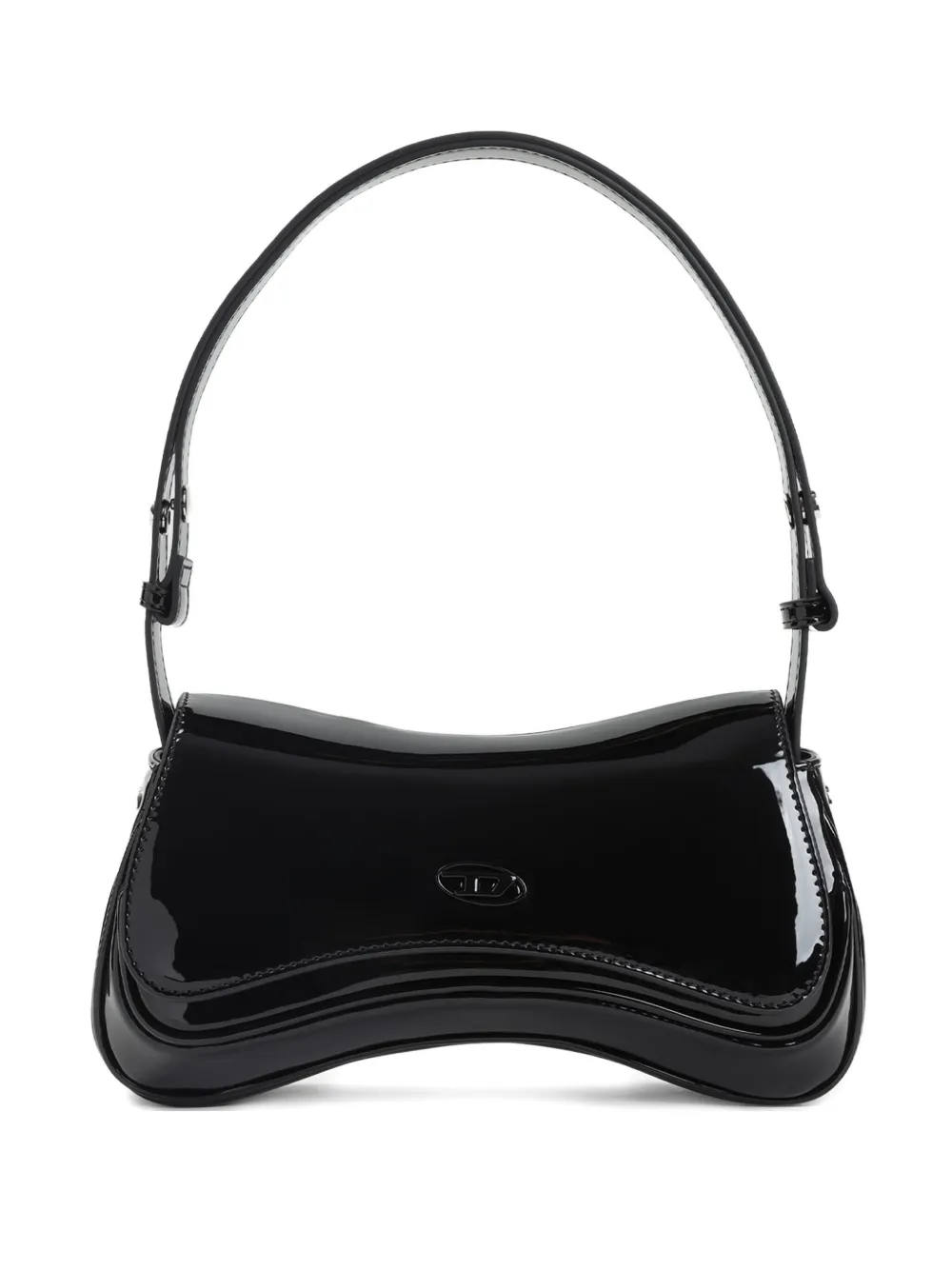 Diesel Curved Black Play Clutch With Glossy Finish And Magnetic Closure In Black