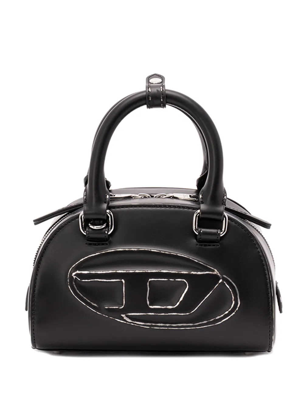 Diesel Rounded Rectangular Black Handbag With Detachable Strap In Black