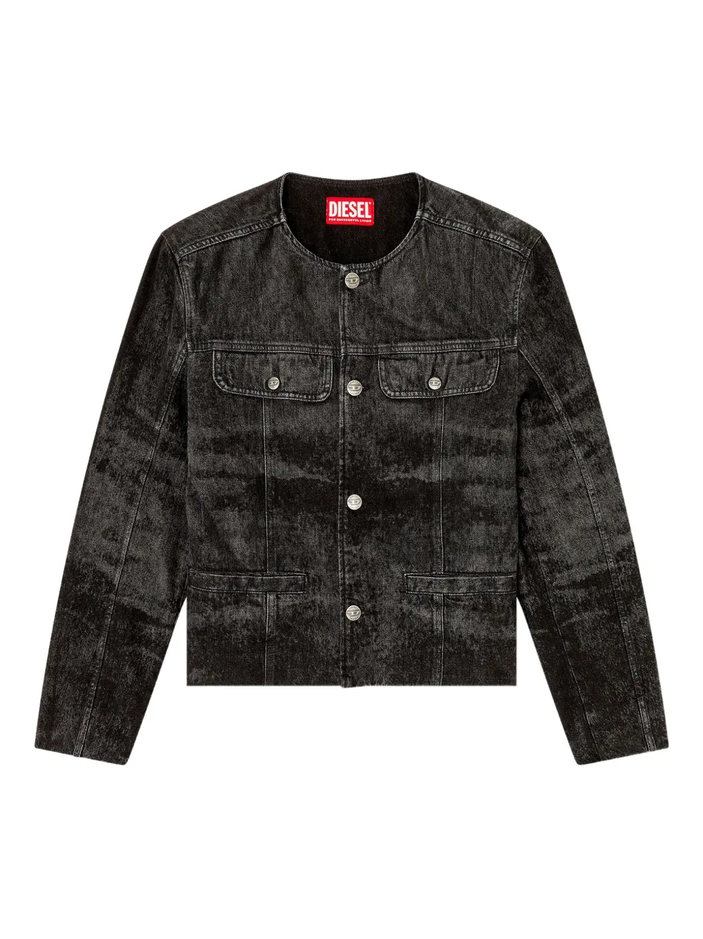 Diesel Denim Jacket With Chest And Flap Pockets In Black