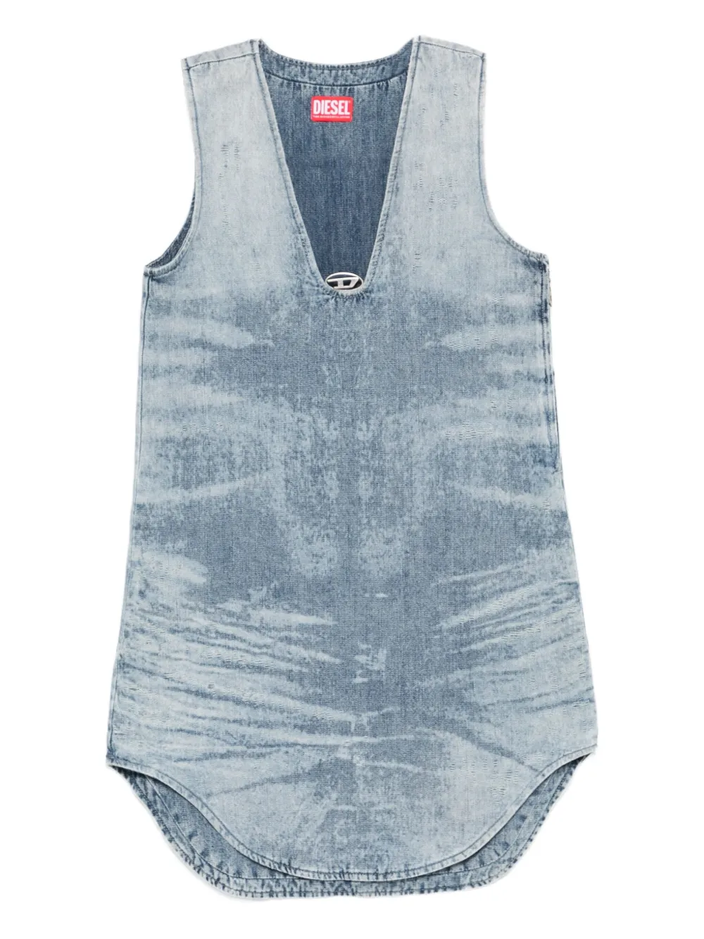 Diesel Denim Sleeveless Dress Curved Hem In Blue