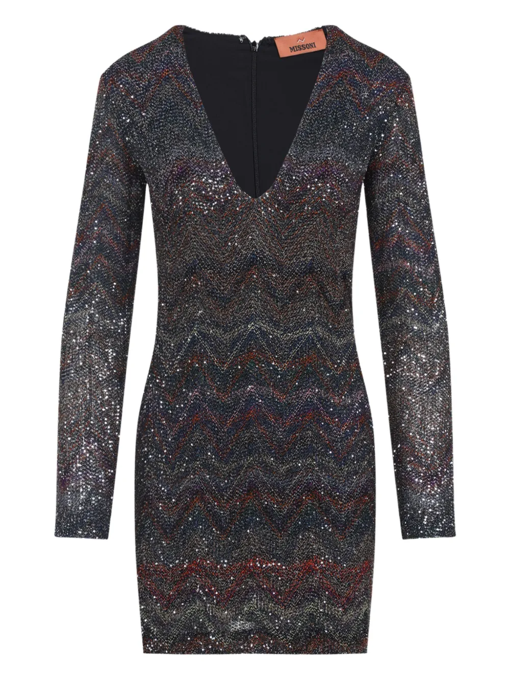 Missoni Zigzag Knit Sequinned Mini Dress In Black