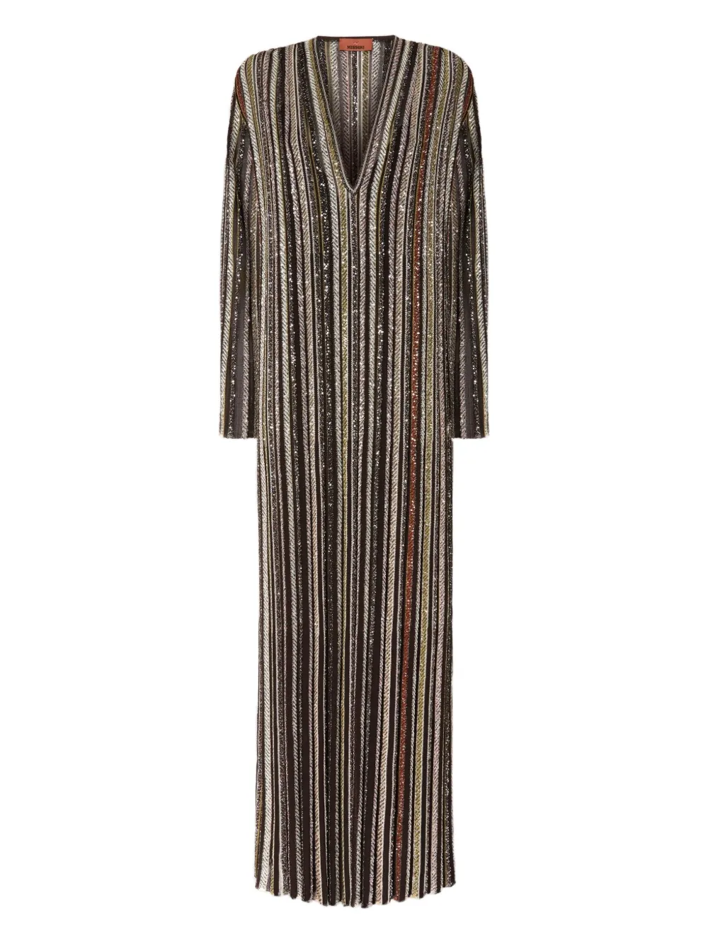 Missoni Striped Maxi Dress With V-neckline And Sequins In Brown